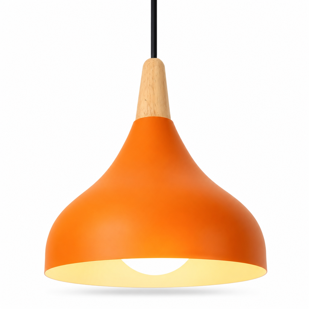 Modern Teardrop Pendant Light | Metal Wood Ceiling Lamp | Bedroom Dining Kitchen Fixture | Hard-Wired | Semi Flush Mount