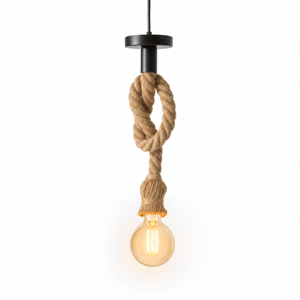 Rustic Handwoven Pendant Light | E27 Base | Dining Room Bar Kitchen Island | Hard-Wired Fixture | Natural Rope Design