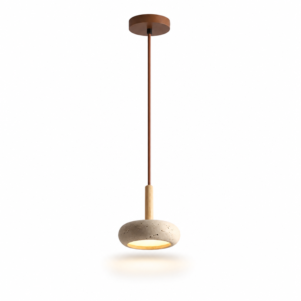 TranquilHalo LED Hanging Light | Adjustable Height | Yellow Stone & Wood | Easy Install | Warm Glow | 2m Cord | 15cm Diameter