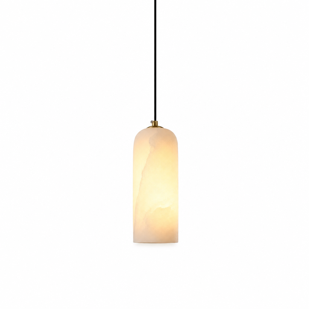 Alabaster Shade Pendant Light | Mid-Century Modern Design | Brass Finish | E26 LED Compatible | Indoor Hanging Lamp