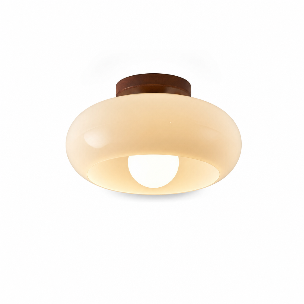 Franse Bauhaus Plafondlamp – Warm Sfeervol Licht met Houten Detail