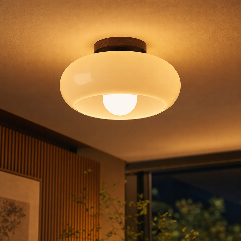 Franse Bauhaus Plafondlamp – Warm Sfeervol Licht met Houten Detail