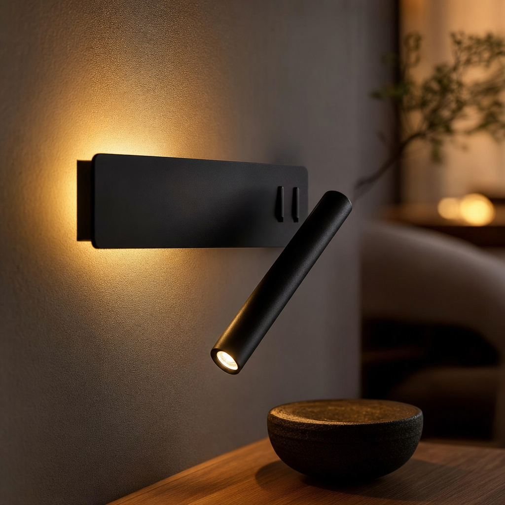 Læselampe med LED | Drejelig vægmonteret belysning | Modern minimalistisk design | Nox | Justerbar lysvinkel | Skandinavisk stil | Energibesparende