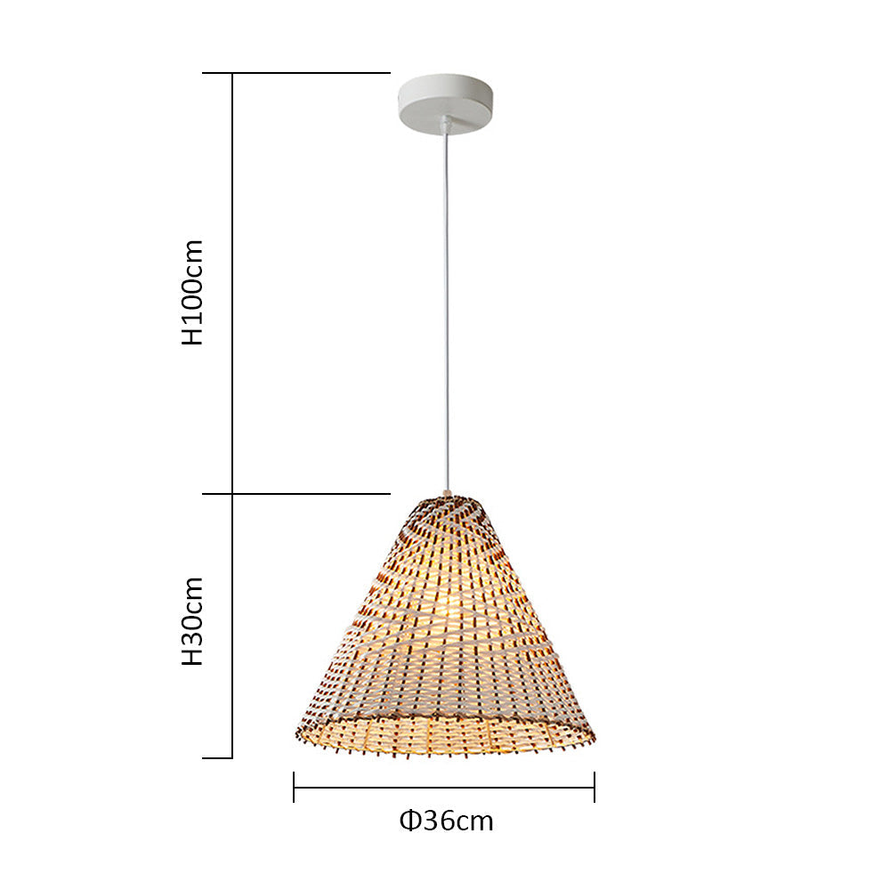 Ręcznie robiona lampa wisząca w stylu boho | Tkany rattan | Śr. 36 x Wys. 30 cm | Naturalny design | Gniazdo E27 | 110 V-120 V | Kolor drewna i biel