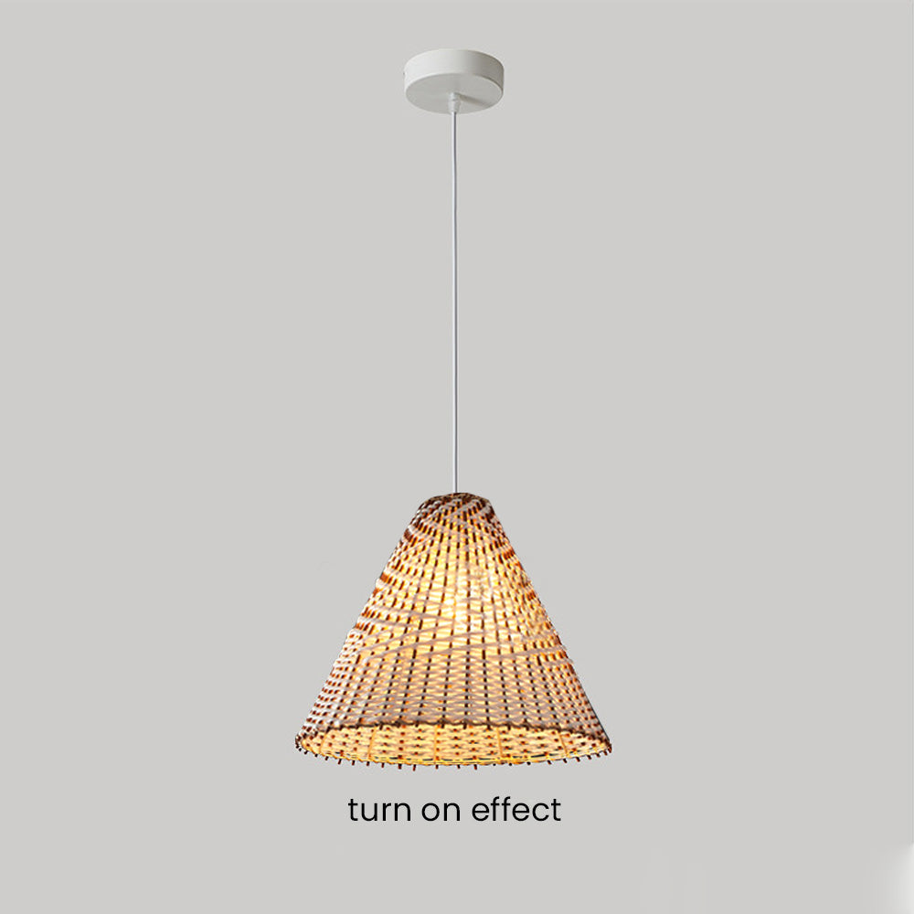 Ręcznie robiona lampa wisząca w stylu boho | Tkany rattan | Śr. 36 x Wys. 30 cm | Naturalny design | Gniazdo E27 | 110 V-120 V | Kolor drewna i biel