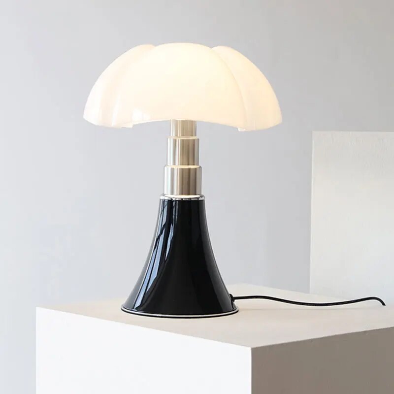 Retro Design Bordlampe | Hvid Skærm & Sort Fod | Moderne LED | Philips Chip 10W | Touch Kontrol | Akryl & Stål Materialer | Ideel til Natbord, Skrivebord & Stue | Kabellængde 1,8M | Vægt 1,85 KG