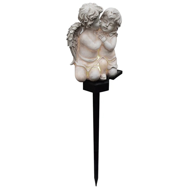 Engel Statue Solarbetriebene Beleuchtung | Außen Wetterfest Gartenlampe | Energiesparende Dekoration aus Premium Harz | Automatisches Laden