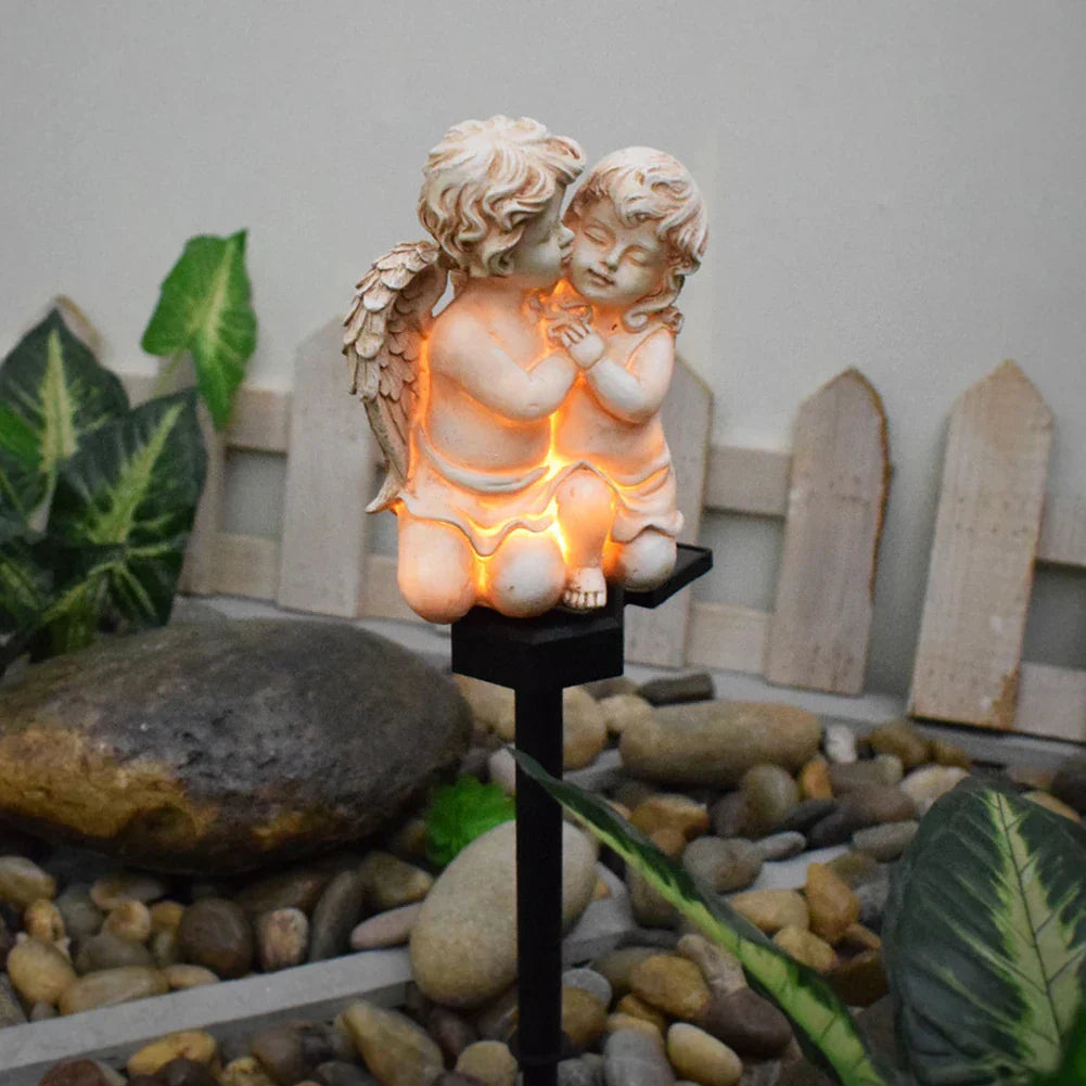 Statue Engel Éclairage Solaire | Lampe de Jardin Extérieure Résistante aux Intempéries | Décoration Économe en Énergie en Résine Premium | Recharge