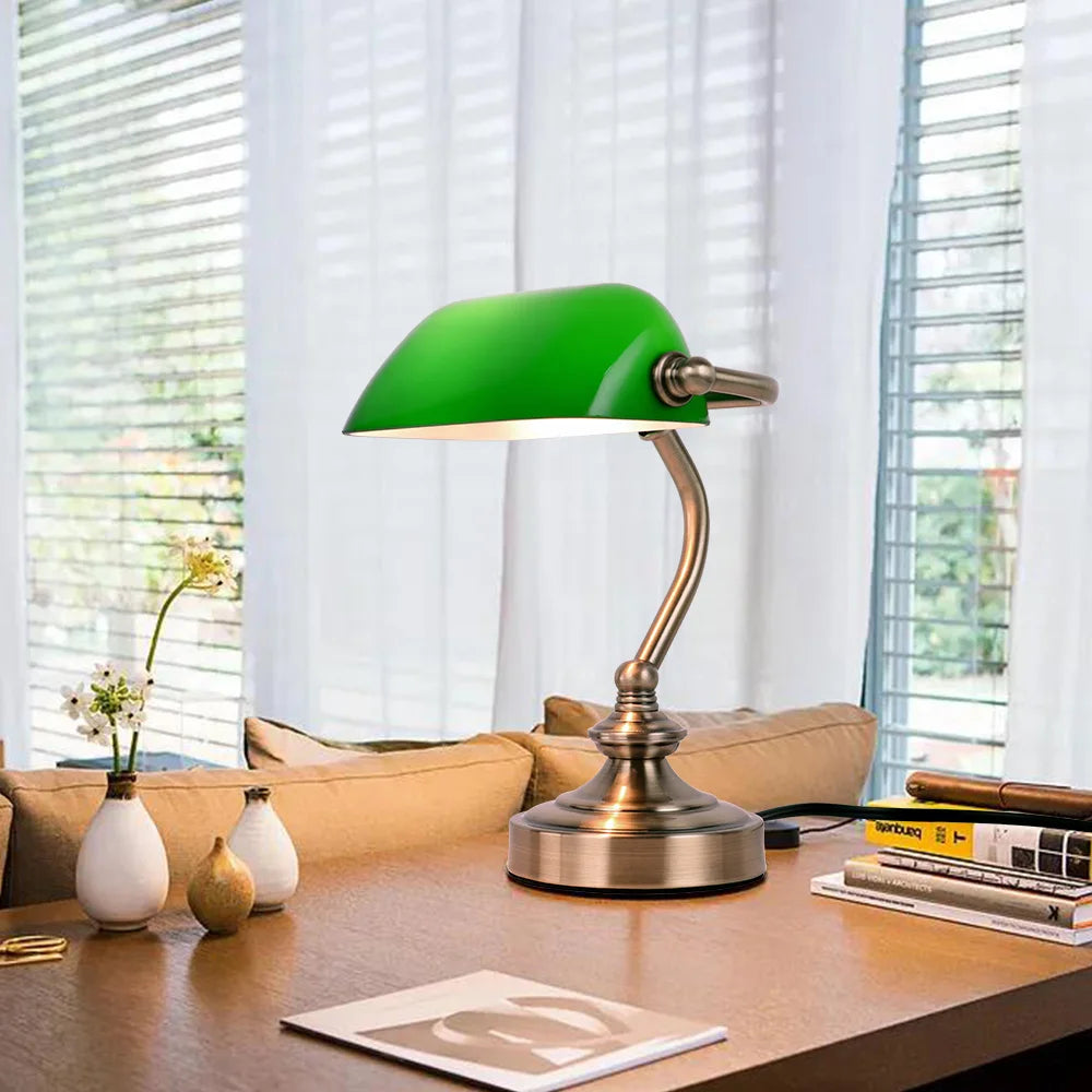Lampe de table mini rétro inspirée | Faisceau lumineux ajustable | Design compact | Métal & verre | Idéal pour bureau/table de