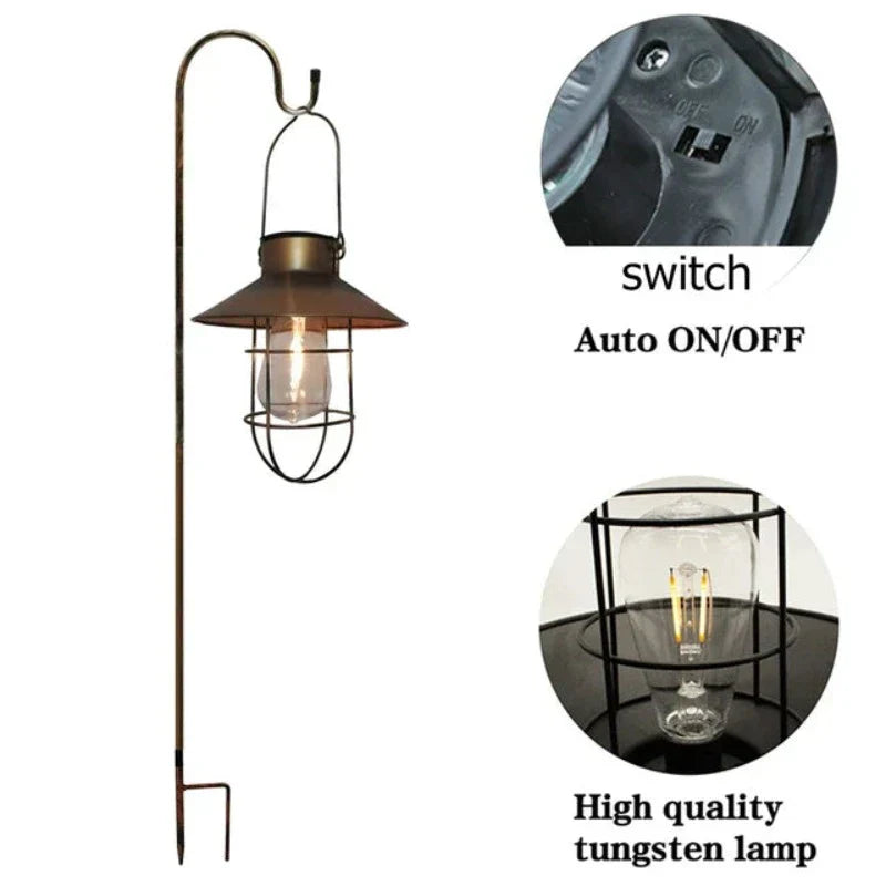 Lanterne rétro à cellule solaire | Éclairage extérieur nostalgique | Design classique avec ampoule blanc chaud | Installation facile | Pour jardins