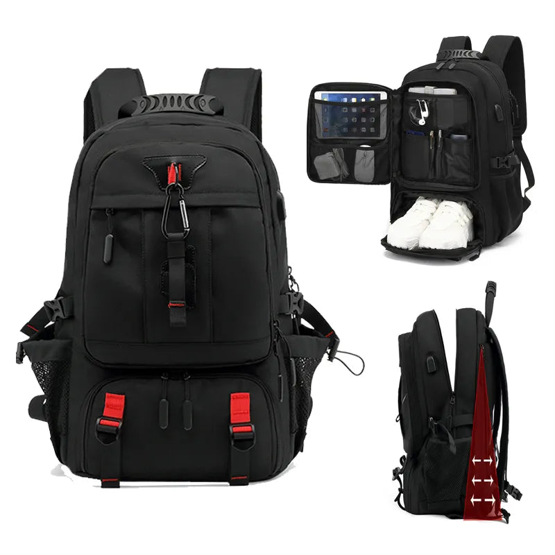 TechTrek Pro | Rummelig Rygsæk 50-80L med USB-Opladningsport | Robust, Vandafvisende og Komfortabel Design | Perfekt til Bytur og Eventyr |">×</