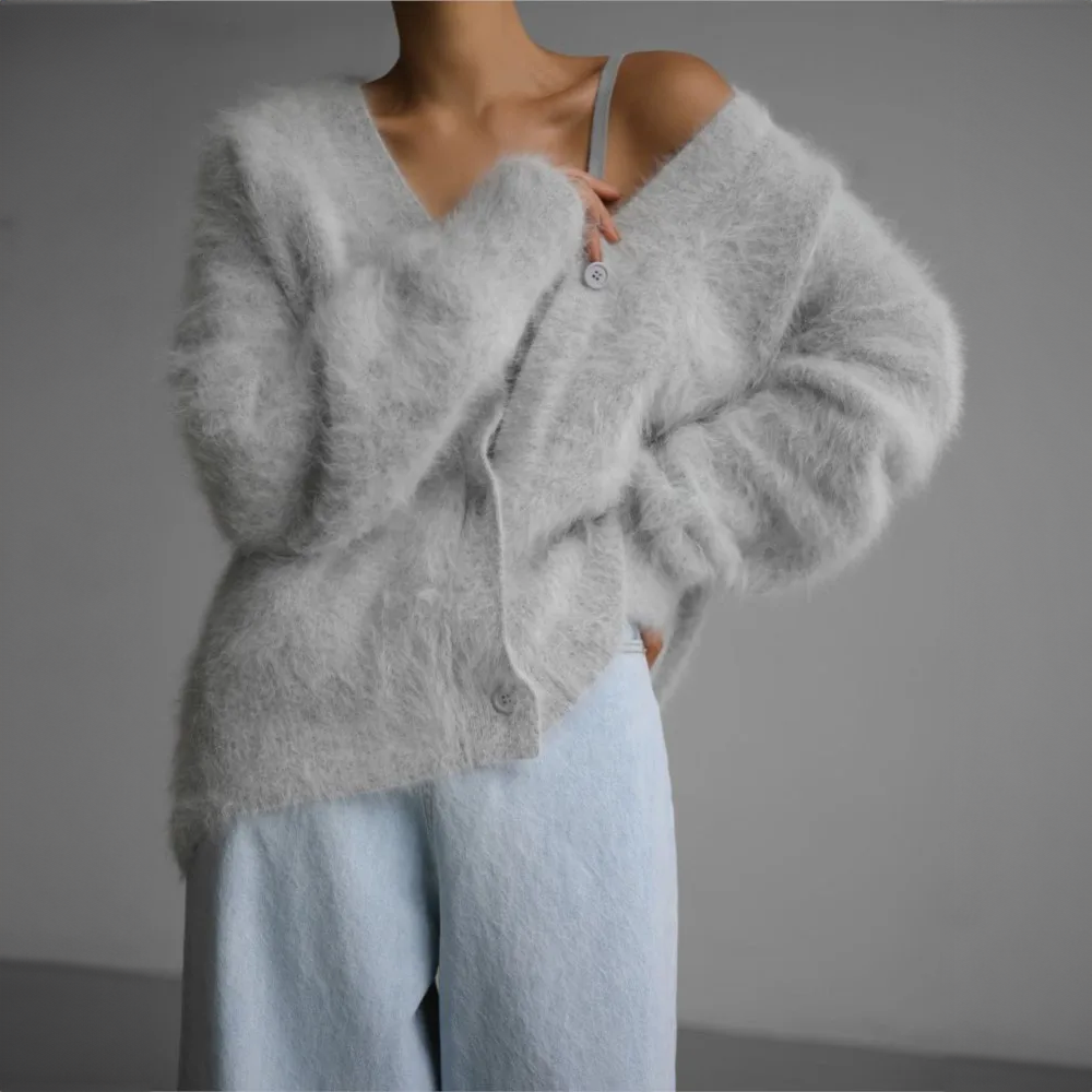 Belle Couture Cashmere Cardigan | V-hals | Elegante Knapper | Oversized Pasform | Komfortabelt | Chikt Design | Ideel til Hverdagsbrug | Stilfuld Almindelig Pasform | Lukseriøs Uld | Dame Striktrøje