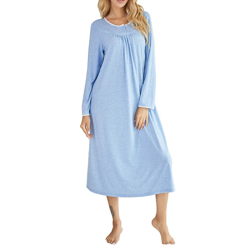 Plus Size Natskjole | Langærmet Rund Hals | 100% Bomuld | Komfortabel og Elegant | Hjemmetøj | Dame