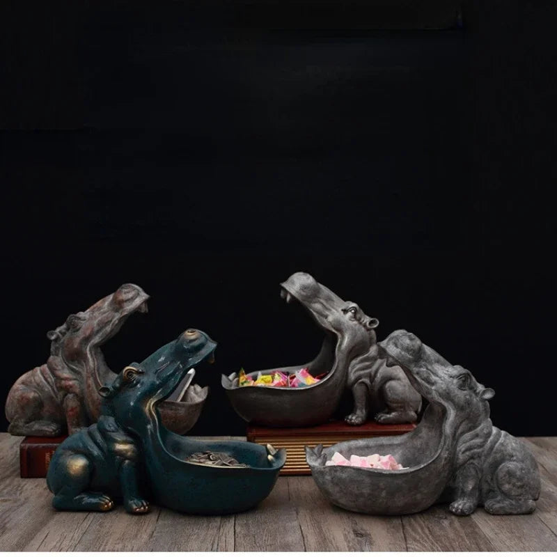 HippoHaven Figurine d'hippopotame | Décoration unique | Design charmant en résine | Hygge pour salon et