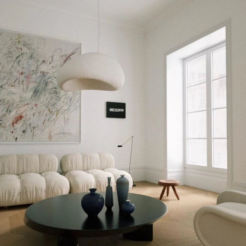 Serenith Pendel Lampe | Wabi-Sabi Design | Harpiks & Polystyren | Domeformet | Hvid & Grå | E27 Fatning | Max 40W | Blødt Lys | Æstetisk Appeal | Til Spisestue, Stue, Soveværelse, Detailhandel