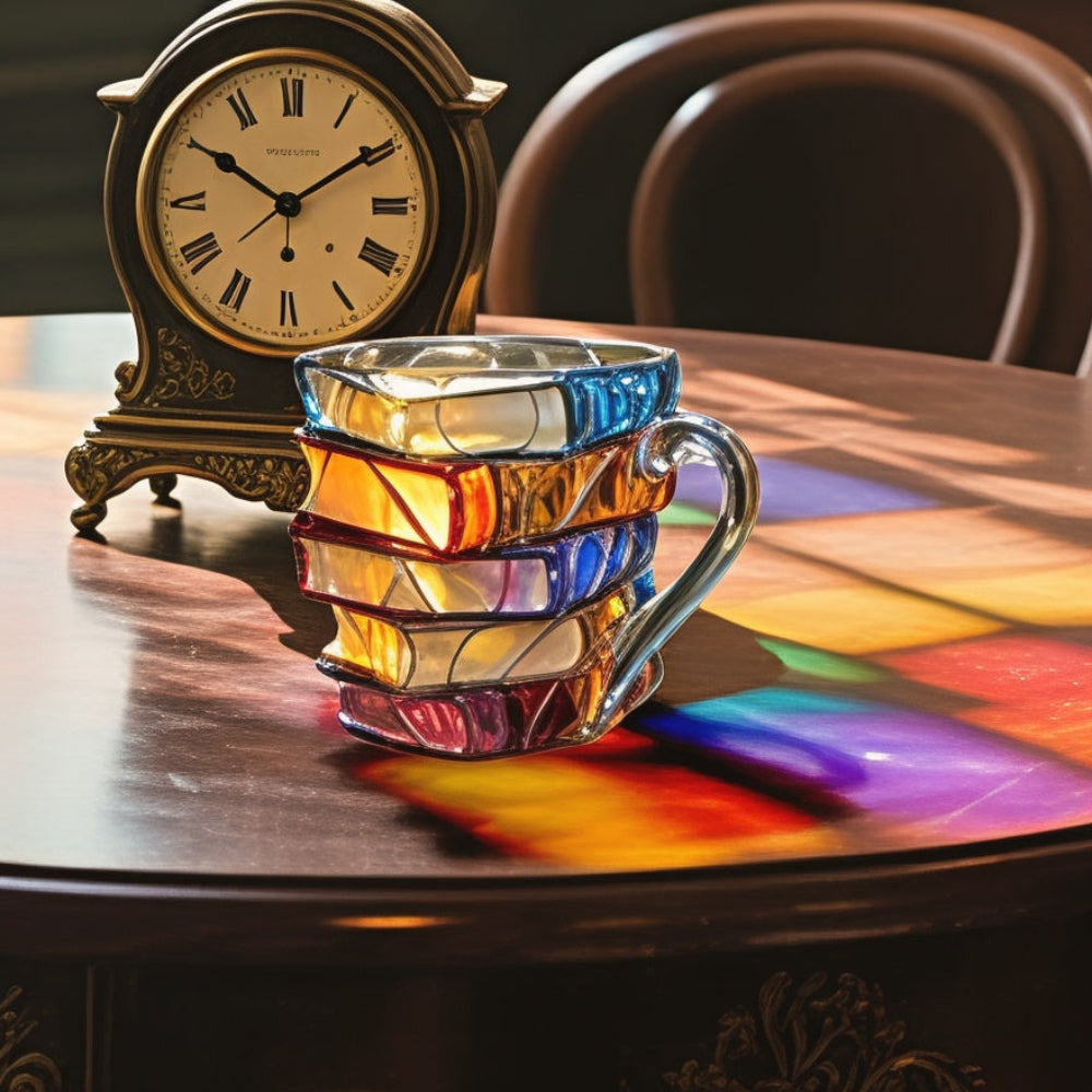 Håndlavet Kaffekrus | Unikt 3D Bogdesign | 350 ml Glas Krus | Mikrobølgeovn og Opvaskemaskine Sikker | Høj Kvalitet | Perfekt til Litteraturelskere | Ideel Som Gave | Robust Design | Komfortabelt Greb