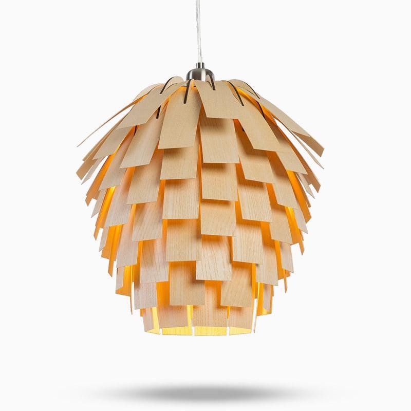 Artischockenförmige Holzlampe | Rustikales Design | Ø40 cm | Verstellbare Kabellänge | LED-kompatibel | Moderne Beleuchtung | 3 kg | Holzfinish