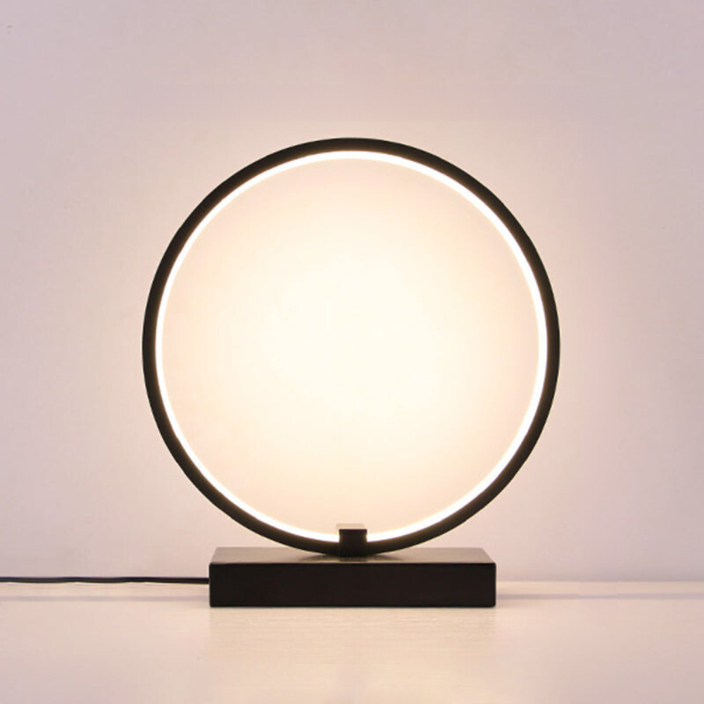 Lampe LED minimaliste en forme de C | Intensité lumineuse réglable | Design en aluminium | Noir, blanc, bois | 38,1 cm de hauteur | Design