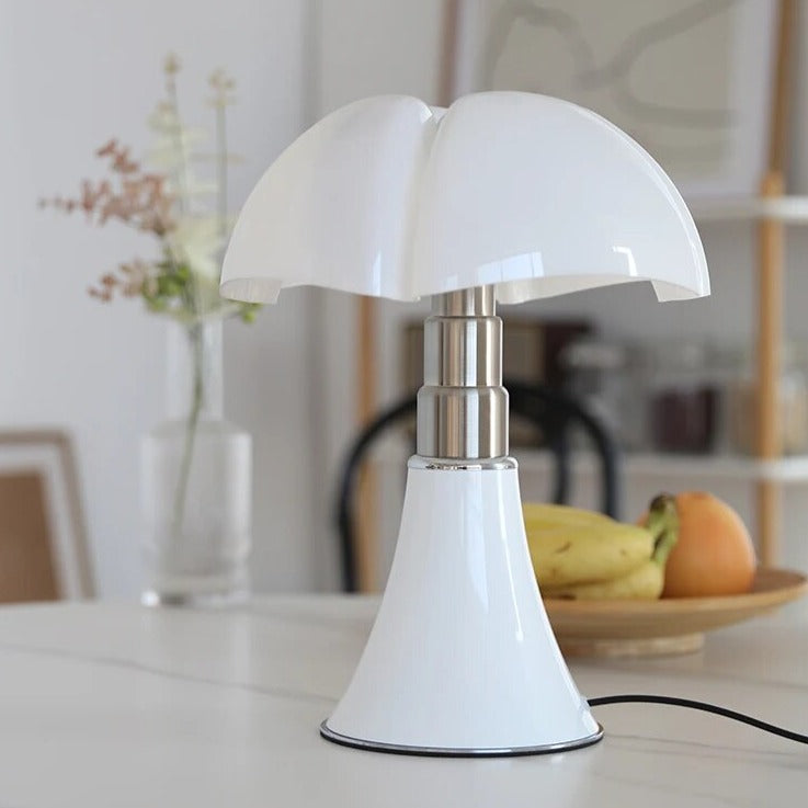Retro Design Bordlampe | Hvid Skærm & Sort Fod | Moderne LED | Philips Chip 10W | Touch Kontrol | Akryl & Stål Materialer | Ideel til Natbord, Skrivebord & Stue | Kabellængde 1,8M | Vægt 1,85 KG