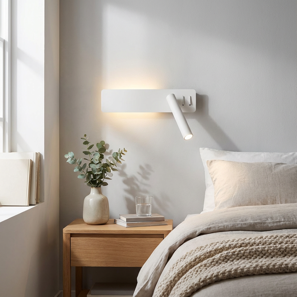 Leselampe mit LED | Schwenkbare Wandleuchte | Modernes, minimalistisches Design | Nox | Verstellbarer Lichtwinkel | Skandinavischer Stil | Energiesparend