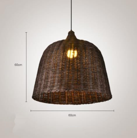 Bambus Rattan Loftpendel | Justerbar Højde | Køkken & Spisebord | E26/E27 Fatning | 25-45 cm Diameter | 150 cm