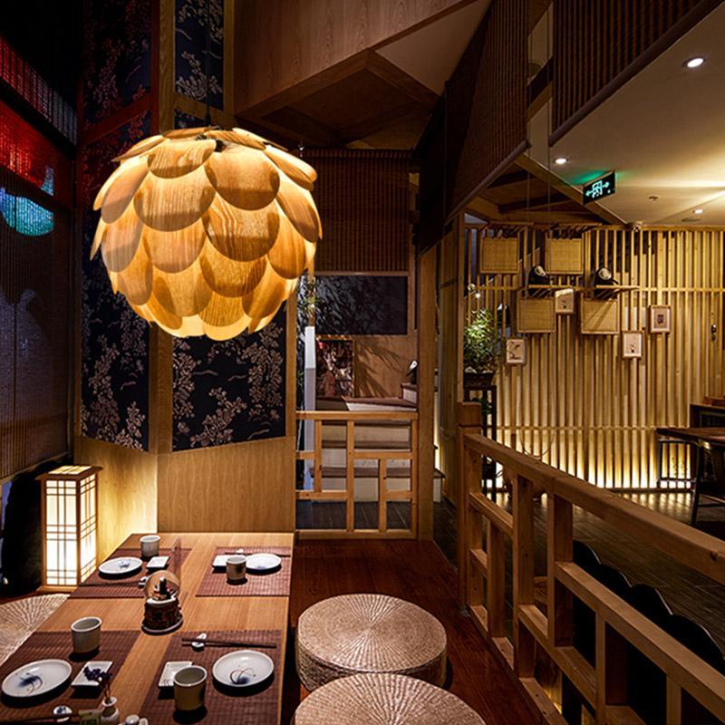 Lampe suspendue Olivia | Forme ananas | Bois | Design rustique | Diamètre 38 cm | Longueur de câble réglable | Compatible LED | Bois de frêne | 110V