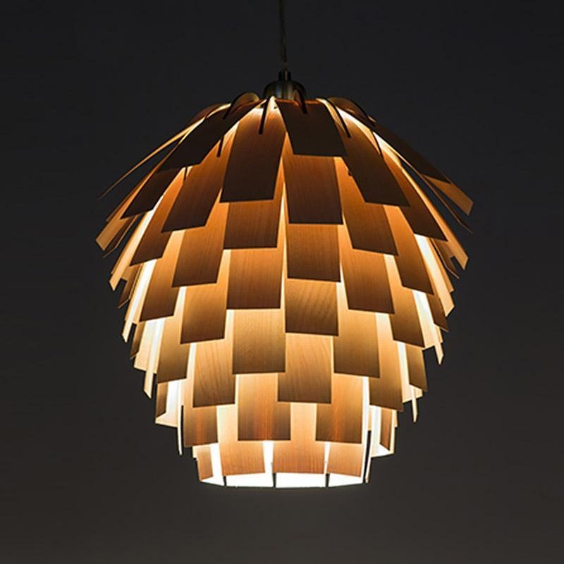 Artischockenförmige Holzlampe | Rustikales Design | Ø40 cm | Verstellbare Kabellänge | LED-kompatibel | Moderne Beleuchtung | 3 kg | Holzfinish