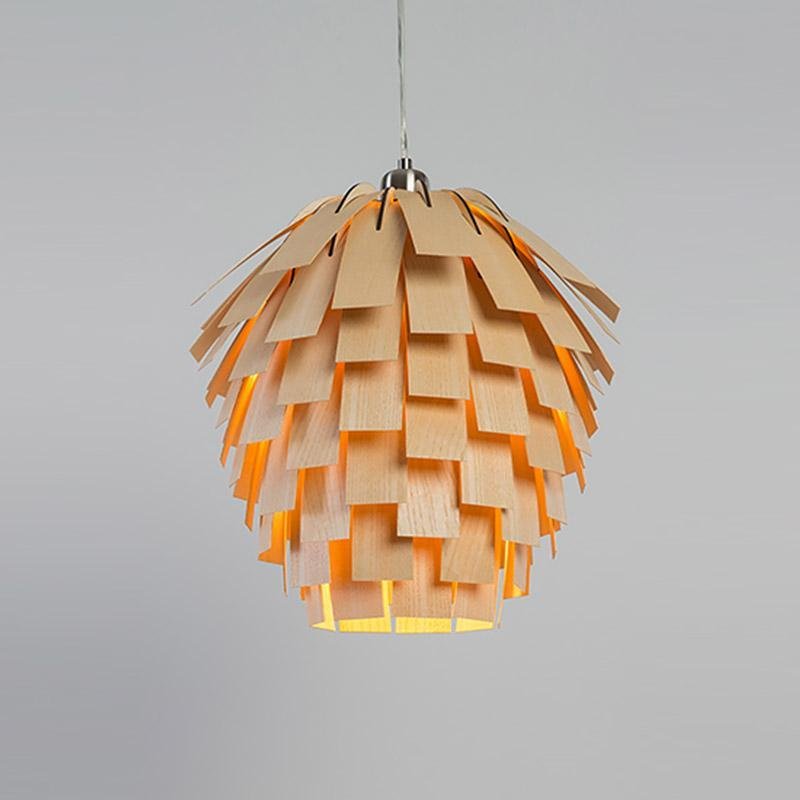 Artischockenförmige Holzlampe | Rustikales Design | Ø40 cm | Verstellbare Kabellänge | LED-kompatibel | Moderne Beleuchtung | 3 kg | Holzfinish