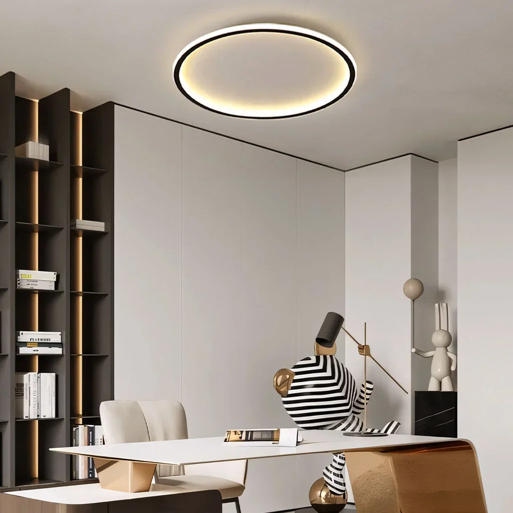 Zev Rund Loftlampe | Moderne Design | Kunstnerisk Silhuet | Premium Metal & Akryl | Tidløse Farver | Perfekt til Enhver Rumstørrelse | Hjem Belysning | Sort & Hvid | Chic og Funktionel Indretning