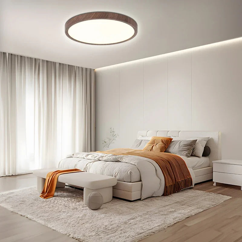 Moderne ultratynd LED loftsarmatur | Valnøddetræ design | Tre justerbare lysindstillinger | Stue belysning | Stilfuld minimalisme | AC 220V-240V | CCC certificeret | ROHS Certificeret
