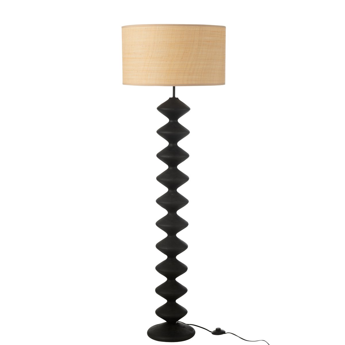 J-Line | Stilvolle Stehlampe | Schwarz/Natur | Pappelholz | Leinen-Schirm | Modernes Design | Atmosphärische Beleuchtung | Innenraum Raffinesse