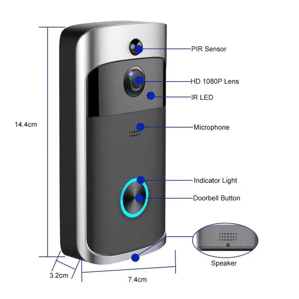 Trådløs Videodørklokke WiFi | HD Kamera | Nattesyn | Bevægelssensor | To-vejs Lyd | XSHCam App | Lokal Lagering | Vejrbestandig | 720p Video | 166° Vidvinkel | Batteri 18650 | Smartphone Notifikationer