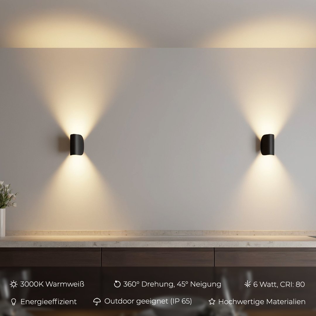 Luminoir | Dreh- und Schwenkbare LED Wandleuchte | Modernes Aluminium | Schwarz | Energieeffiziente Beleuchtung | Innen/Außen | IP65 | 20x15x10 cm