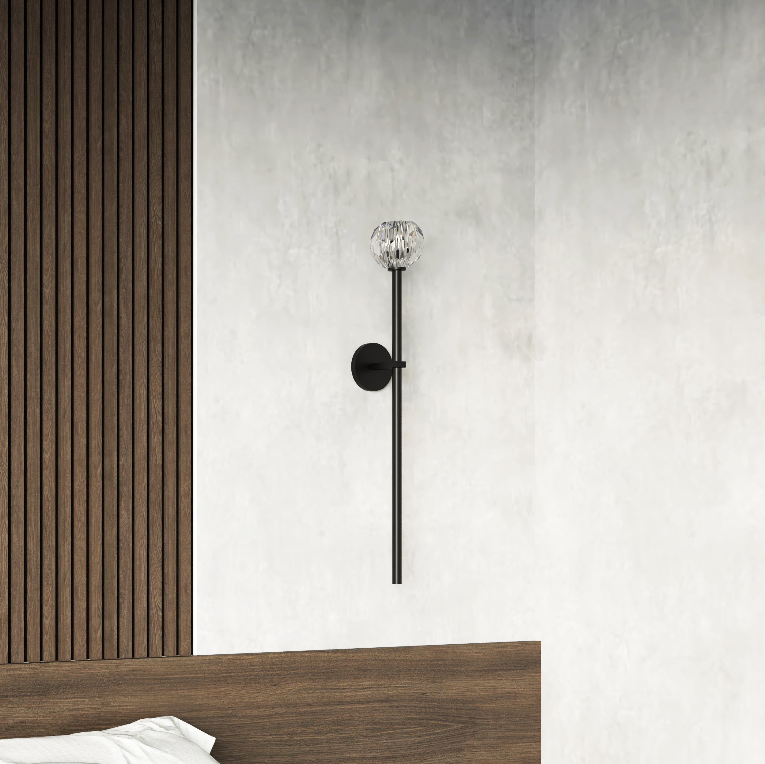 Lux vägglampa | Modern väggbelysning i järn och kristall | Nätström | Höjd 71 cm | G9-glödlampa | UL-certifierad | Svart, guld, silver | 3000K varmt ljus | Inomhusbruk