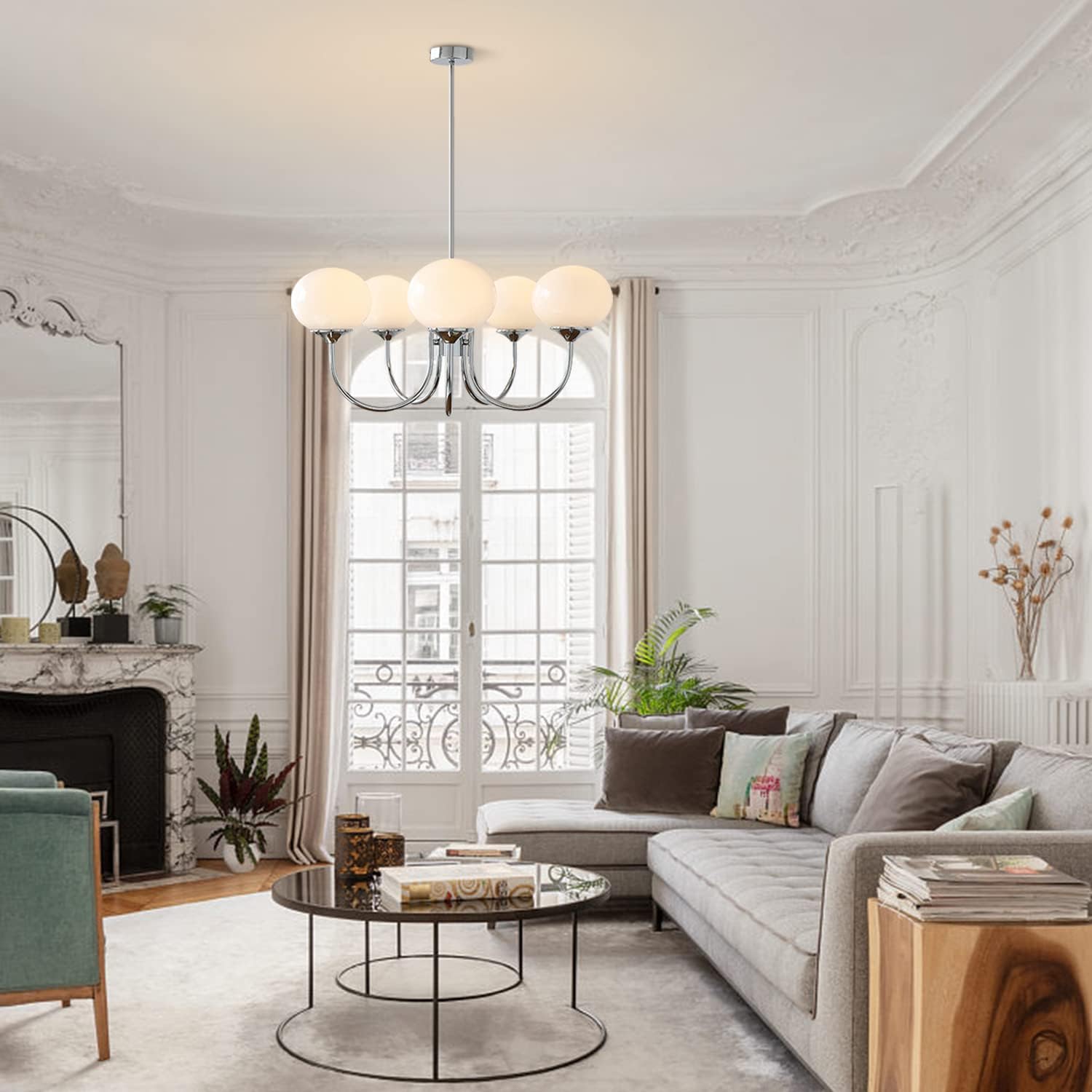 Różowa lampa sufitowa ze szkła w kształcie bańki | Elegancki design pianki marshmallow | 3/5 źródeł światła | Regulowana długość zawieszenia 150 cm