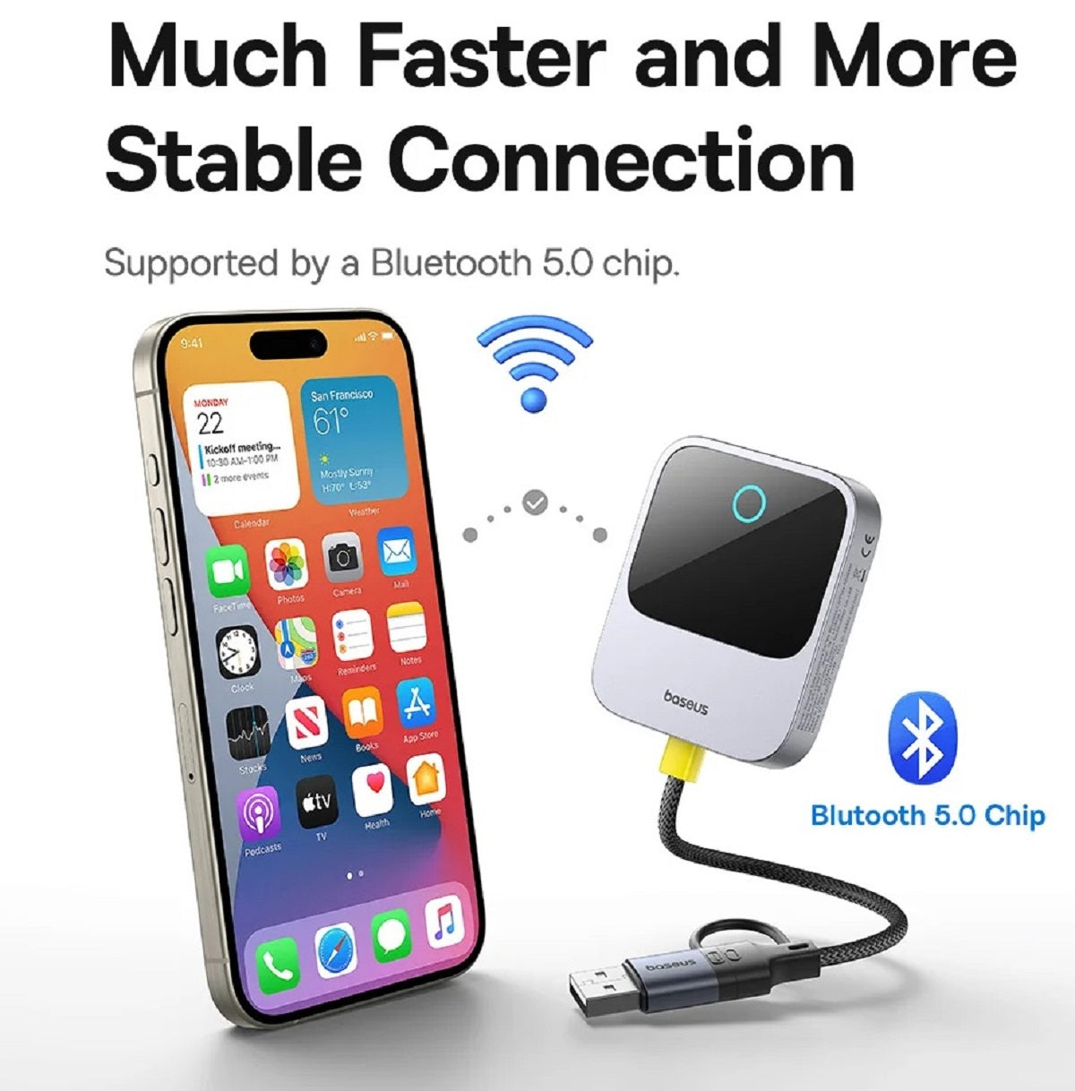 Trådløs CarPlay Adapter | Bluetooth 5.3 + WiFi 5.8GHz | 8-kernet Chip | Auto-tilslutning | Apple CarPlay Kompatibilitet | Aluminium Hylster | Plug & Play Installation | Stemmekontrol Support