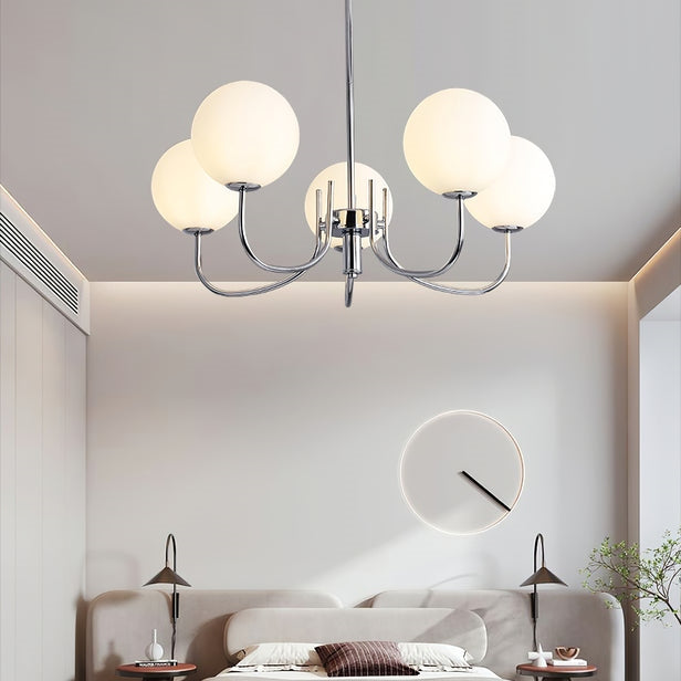 Różowa lampa sufitowa ze szkła w kształcie bańki | Elegancki design pianki marshmallow | 3/5 źródeł światła | Regulowana długość zawieszenia 150 cm