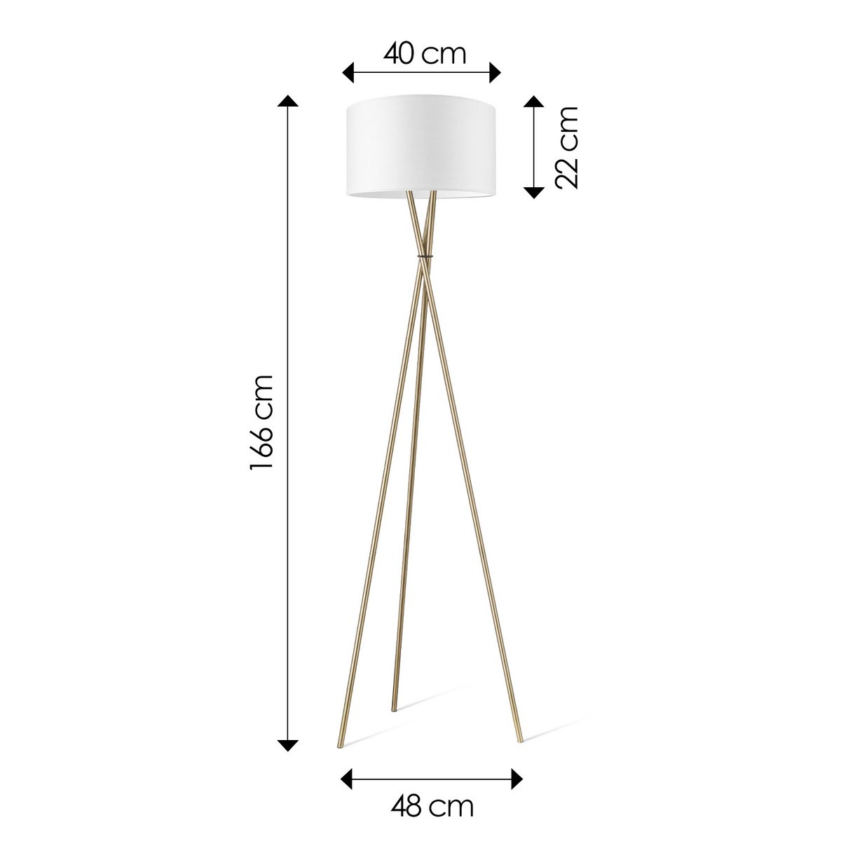 Messingstehlampe | Weißer Stoffschirm | Modernes Design | Für Wohnzimmer oder Büro | 166 cm hoch | Kompatibel mit E27 LED | Home Sweet