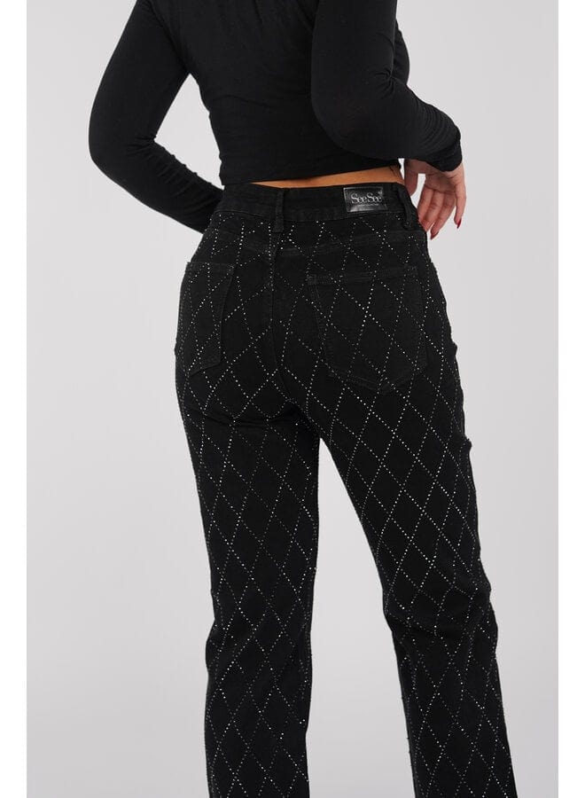 Jeans til kvinder | Lige ben | Diamantmønster | Subtil glans | Komfortabel pasform | Højkvalitets denim | Stilfuldt og alsidigt design | Elegant og