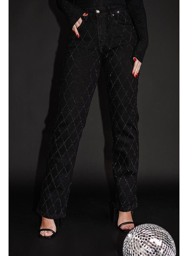 Jeans til kvinder | Lige ben | Diamantmønster | Subtil glans | Komfortabel pasform | Højkvalitets denim | Stilfuldt og alsidigt design | Elegant og