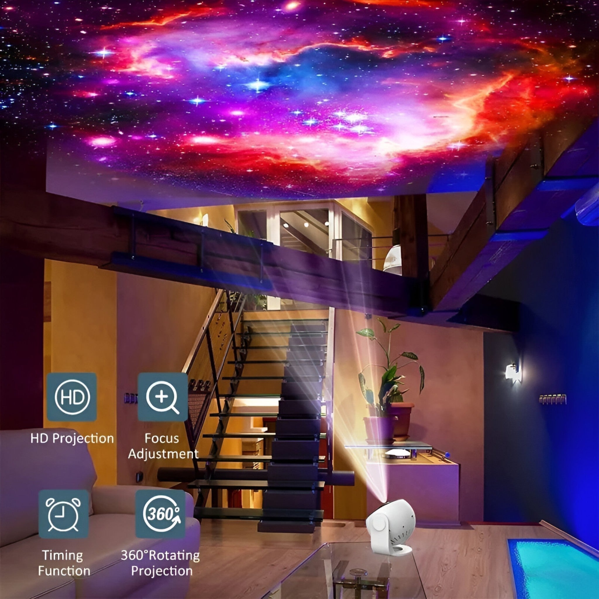 GalaxyDream™ | Stjernehimmel Projektor | 360° Rotering | HD & Ultra Klar | 13 Rumtema Projektioner | Kosmisk Natlys | Rolig & Søvnvenlig | Universum i Dit Soveværelse