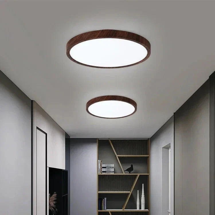 Moderne ultratynd LED loftsarmatur | Valnøddetræ design | Tre justerbare lysindstillinger | Stue belysning | Stilfuld minimalisme | AC 220V-240V | CCC certificeret | ROHS Certificeret