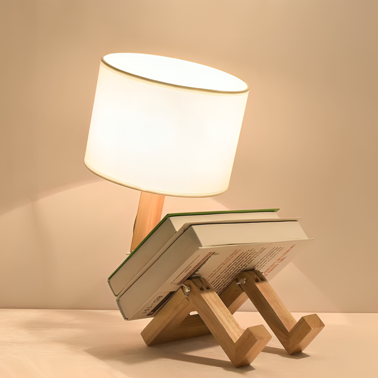 NordicLight | Lampe de table élégante avec étagère intégrée | Design scandinave | Blanc et couleur bois | Éclairage réglable | Métal et matériaux en