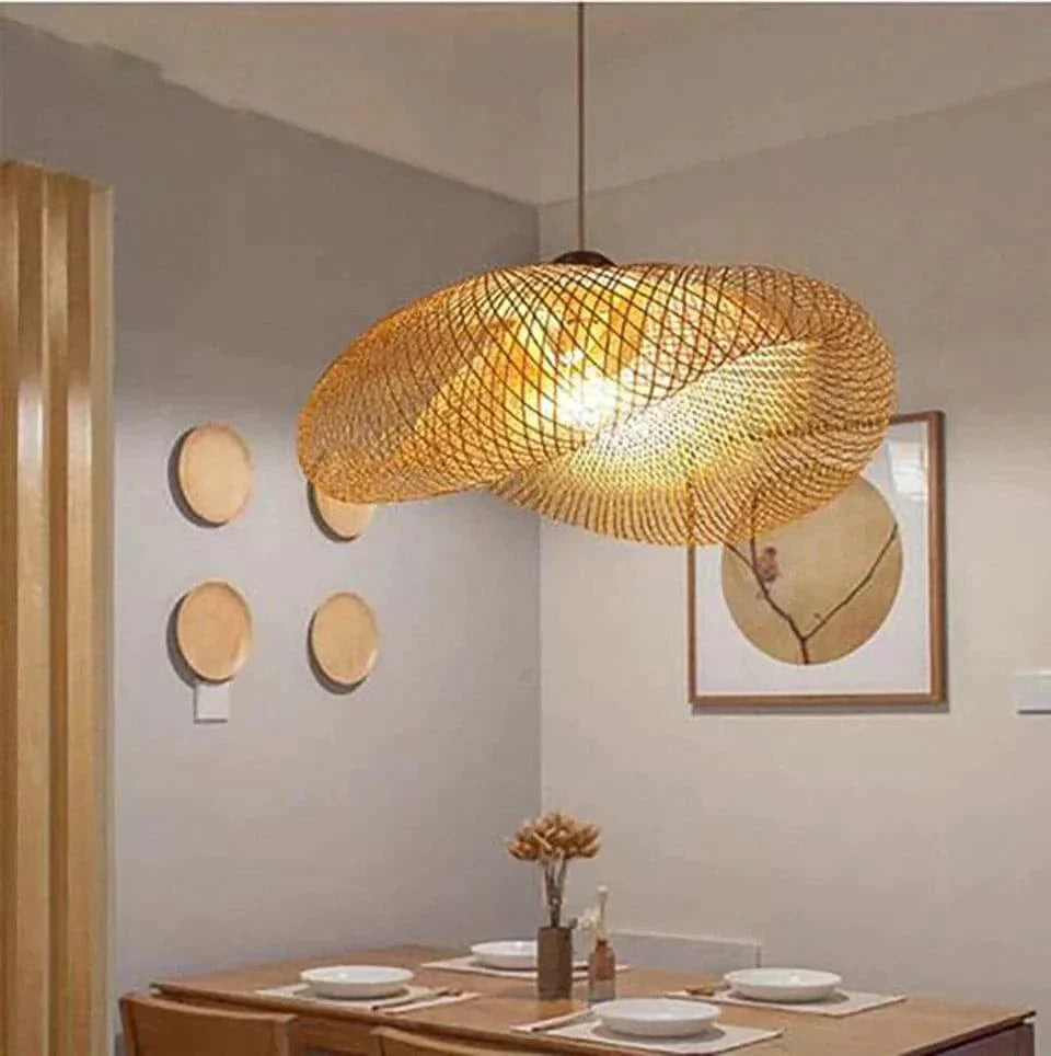 Lampe suspendue faite à la main | Rotin naturel | Design moderne | Douille E27 | Ø40 cm | Bois durable | Parfait pour le salon ou la chambre | Allie