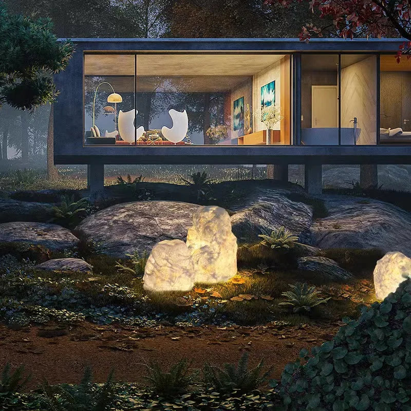 Trädgårdsbelysning i stenutseende | Utomhuslampa | Naturlig design | Långvarig | Effektiv och miljövänlig | Enkel installation | Perfekt för trädgårdar och gångvägar | Luminoir