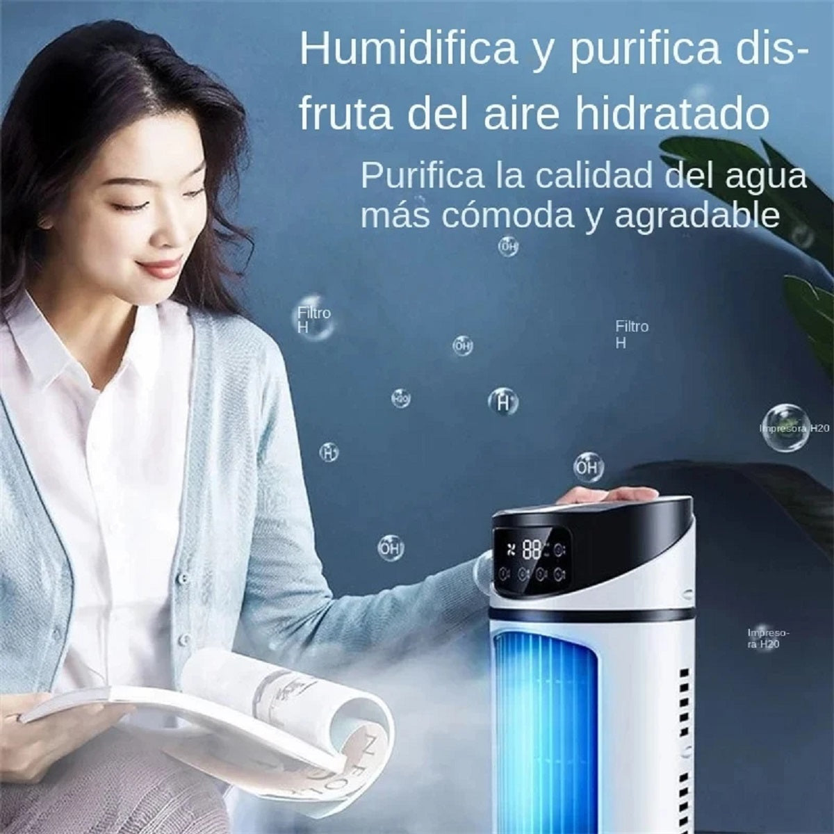 Bærbar 3-i-1 luftkøler | Luftfugt og nano-dimmeteknologi | 6 hastigheder | 7-farvet LED-lys | USB-drevet | Automatisk timer | Perfekt til hjemmet, kontoret og camping | 300 ml tank | Støjsvag drift