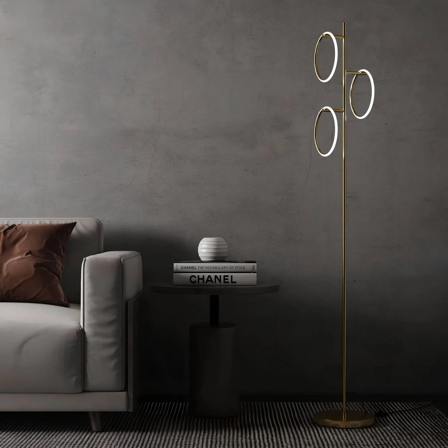 Novento LED Stehlampe | Modernes Design | Drei Beleuchtete Ringe | Dimmbares Licht | Langlebige Qualität | Ideal Für Wohnzimmer, Schlafzimmer,