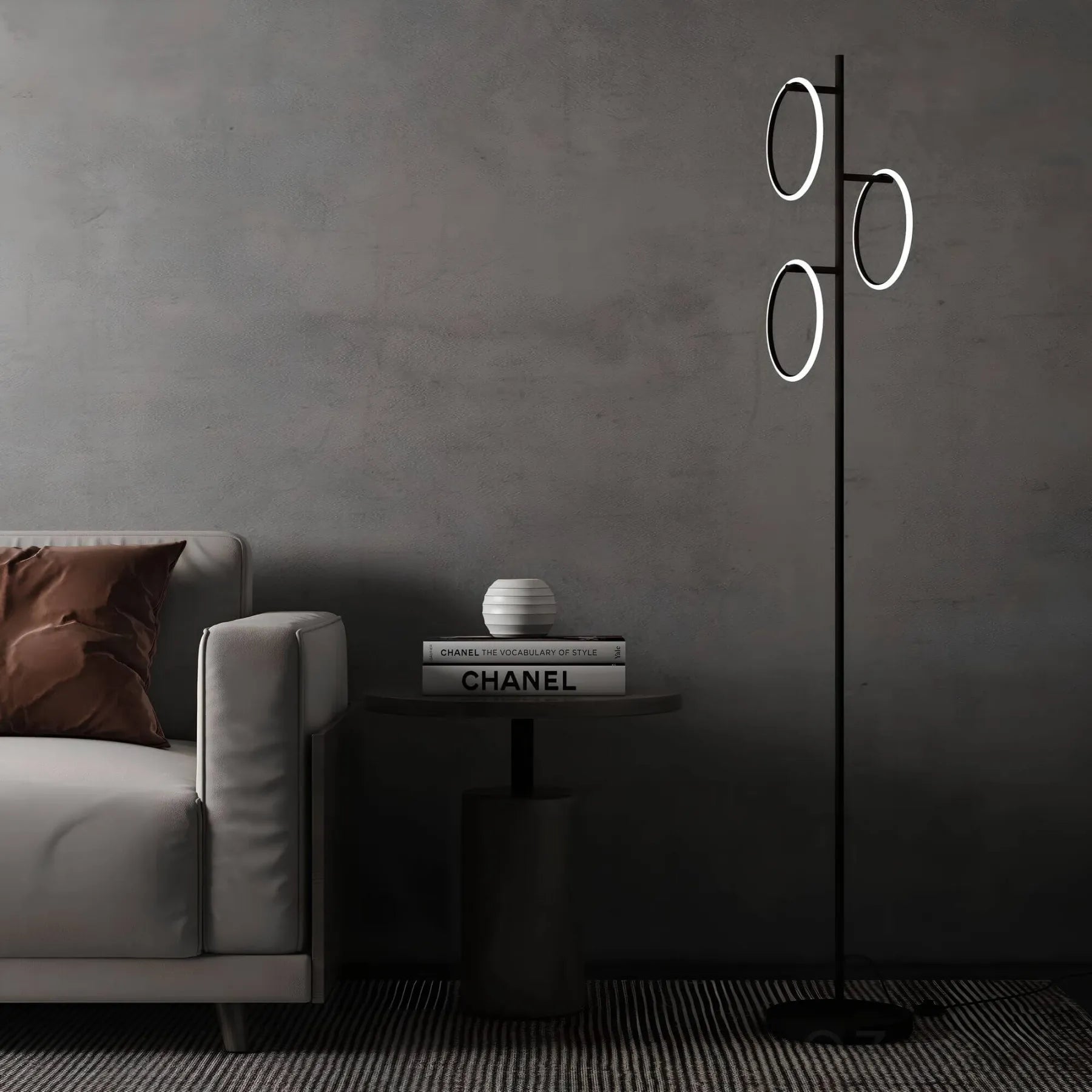 Novento LED Stehlampe | Modernes Design | Drei Beleuchtete Ringe | Dimmbares Licht | Langlebige Qualität | Ideal Für Wohnzimmer, Schlafzimmer,