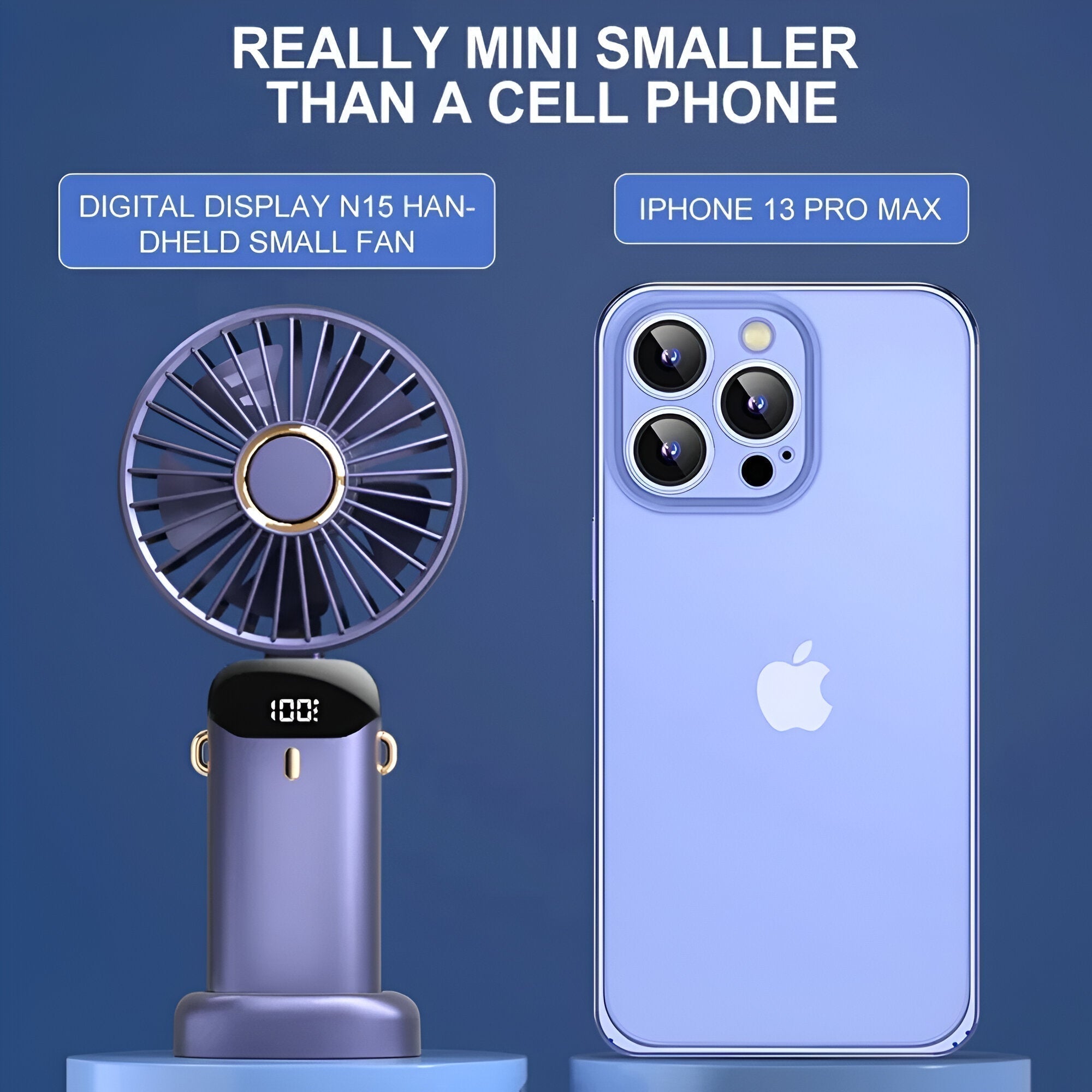 Mini bærbar ventilator | Genopladelig med Type-C | 5 hastigheder | 5000mAh batteri | Tyst og justerbar | LED-skærm | Perfekt til hjem, kontor og rejser | Kompakt og kraftfuld | Flere farver tilgængelige