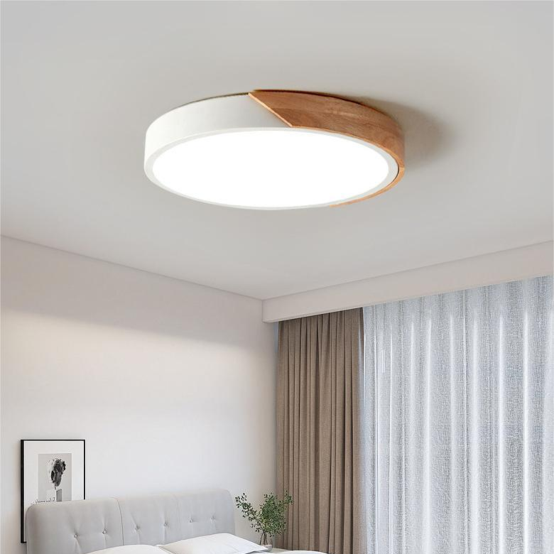 Træ LED Loftlampe | Cirkulær Design | Skandinavisk Stil | Metal + Akryl Materiale | 220V | 5-10m² Belysning | Ideel til Soveværelse Balkon Studie | Moderne Elegance
